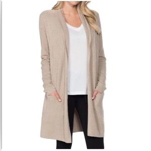 Barefoot Dreams Cozychic Lite Coastal Hooded Cardigan Beige Size L/XL
